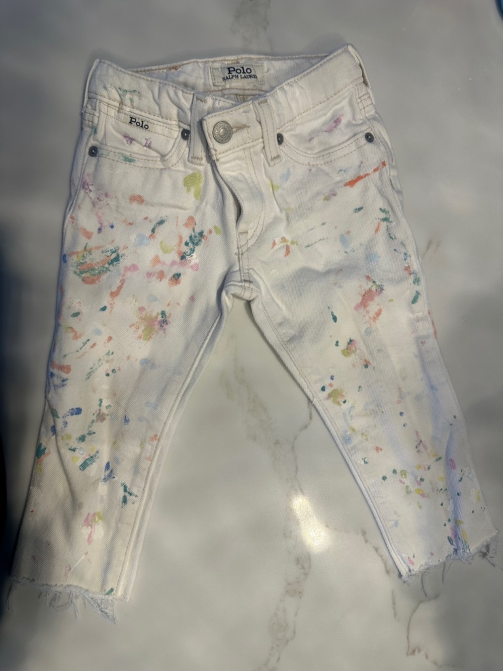 Polo by Ralph Lauren White Kids Jeans with Multicolor Paint Splatter
